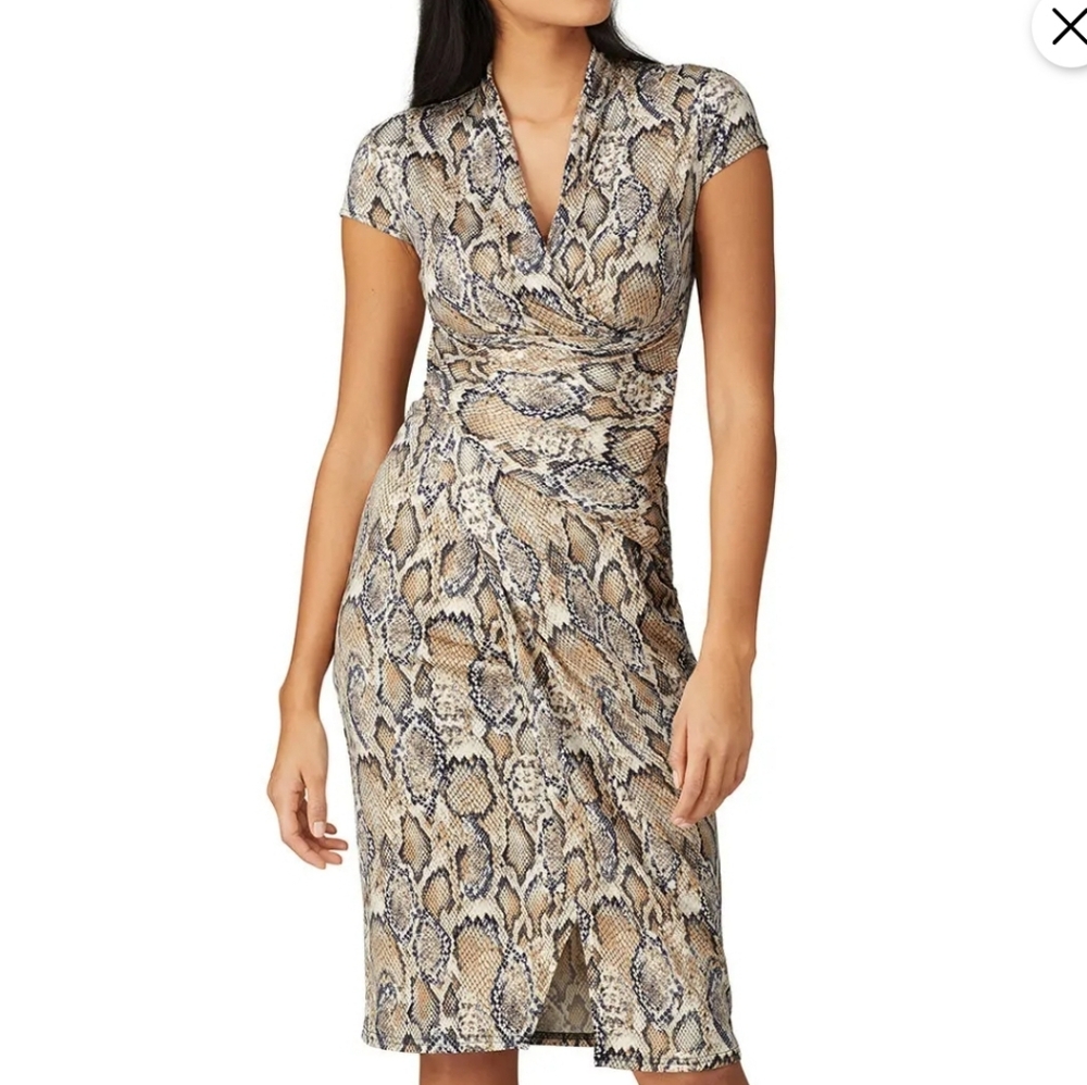E1. GREAT JONES/Snake Printed Faux Wrap Dress $215 MSRP
